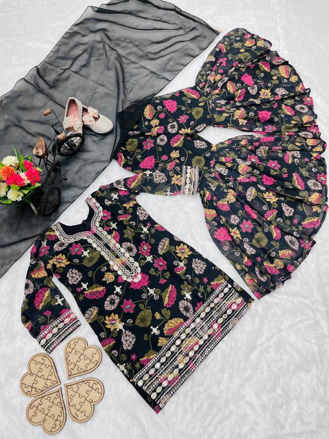 NOC 504 Faux Georgette Kids Wear Girls Sharara Readymade Suits Wholesale Shop In Surat
